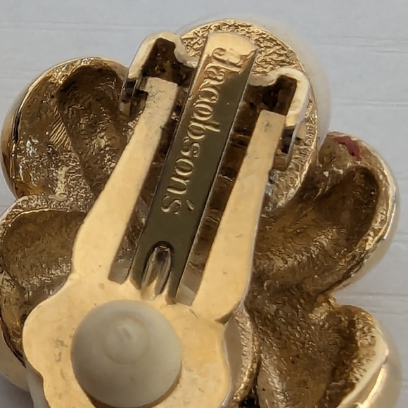 Jacobson'S Gold and Pearl Floral Earrings - Picture 4 of 5